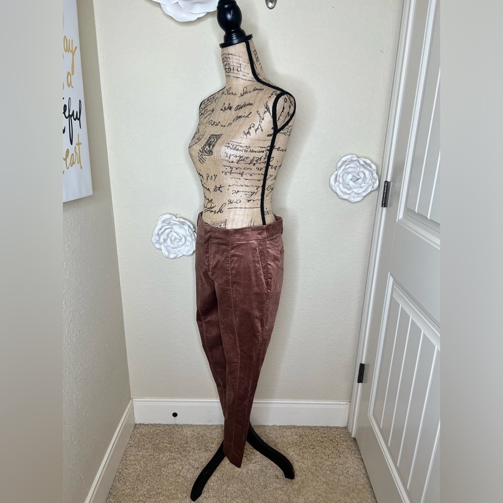 Anthropologie The Essential Slim Velvet Trousers Sz 8 in Bronze Brown Color - Picture 8 of 16